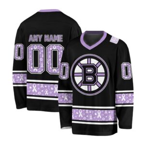 NHL Boston Bruins Special Black Hockey Fight Cancer V-neck Hockey Jersey FHJ301