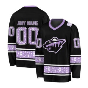 NHL Minnesota Wild Special Black Hockey Fight Cancer V-neck Hockey Jersey FHJ301