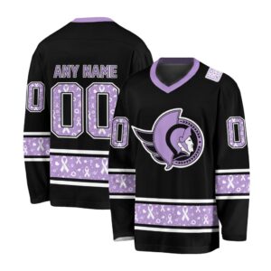 NHL Ottawa Senators Special Black Hockey Fight Cancer V-neck Hockey Jersey FHJ301