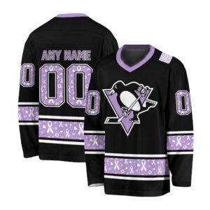 NHL Pittsburgh Penguins Special Black Hockey Fight Cancer V-neck Hockey Jersey FHJ301