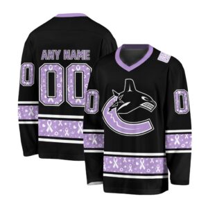 NHL Vancouver Canucks Special Black Hockey Fight Cancer V-neck Hockey Jersey FHJ301