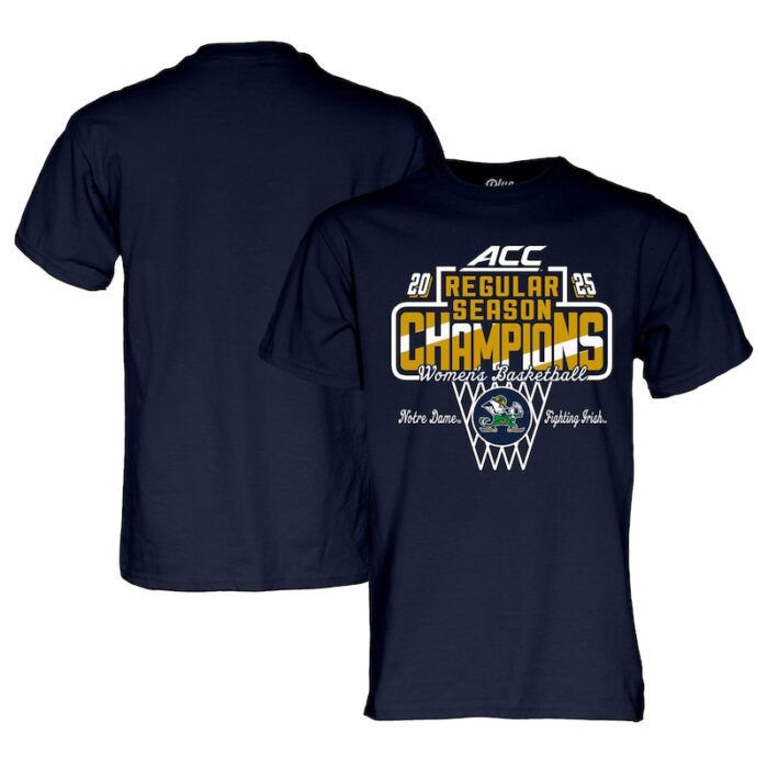 Notre Dame Fighting Irish Blue 84 Unisex 2025 ACC Women's Basketball Regular Season Champions T-Shirt - Navy