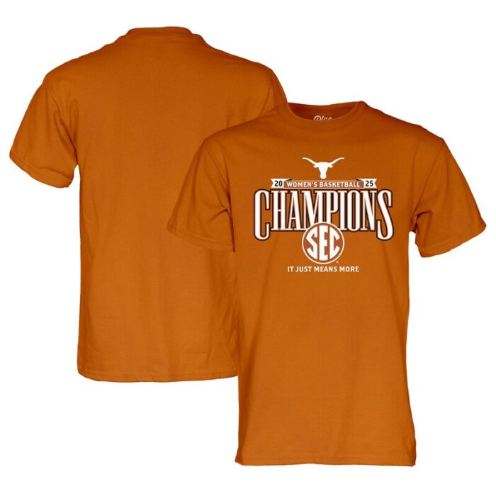 Texas Longhorns Blue 84 Unisex 2025 SEC Women's Basketball Regular Season Champions Locker Room T-Shirt - Texas Orange