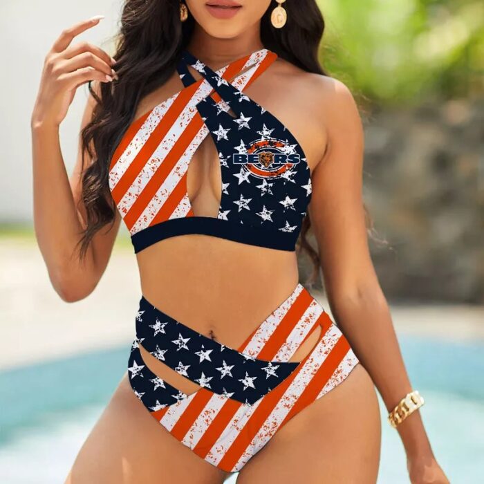 Chicago Bears Women's 2PCS Bikini Swimsuit Crisss Cross Cutout Bathing Suit ACC1250