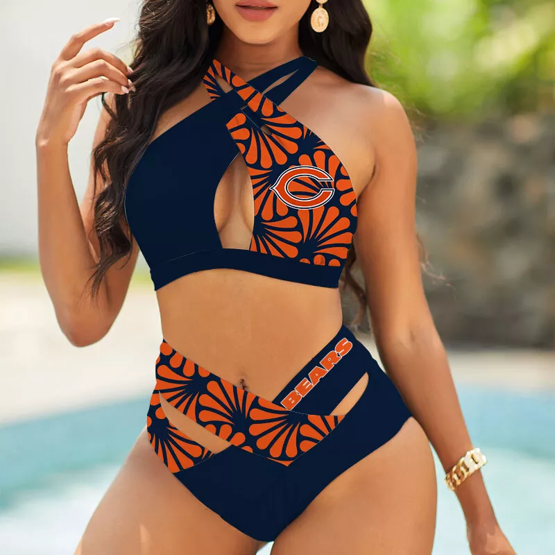 Chicago Bears Women's 2PCS Bikini Swimsuit Crisss Cross Cutout Bathing Suit ACC1251