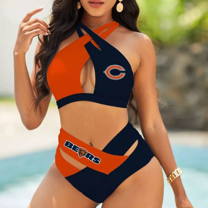 Chicago Bears Women's 2PCS Bikini Swimsuit Crisss Cross Cutout Bathing Suit ACC1257