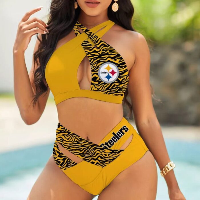 Pittsburgh Steelers Women's 2PCS Bikini Swimsuit Crisss Cross Cutout Bathing Suit ACC1263