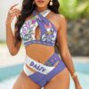 Custom Daisy Floral Women's 2PCS Bikini Swimsuit Crisss Cross Cutout Bathing Suit EBN1043