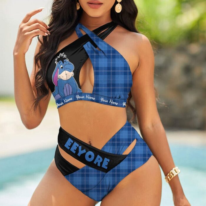 Custom Eeyore Women's 2PCS Bikini Swimsuit Crisss Cross Cutout Bathing Suit EBN1036