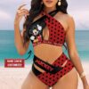 Custom Mickey Mouse Polka Dot Women's 2PCS Bikini Swimsuit Crisss Cross Cutout Bathing Suit EBN1076