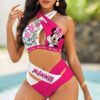 Custom Minnie Mouse Floral Women's 2PCS Bikini Swimsuit Crisss Cross Cutout Bathing Suit EBN1052