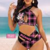 Custom Minnie Mouse Mouse Striped Pattern Women's 2PCS Bikini Swimsuit Crisss Cross Cutout Bathing Suit EBN1021