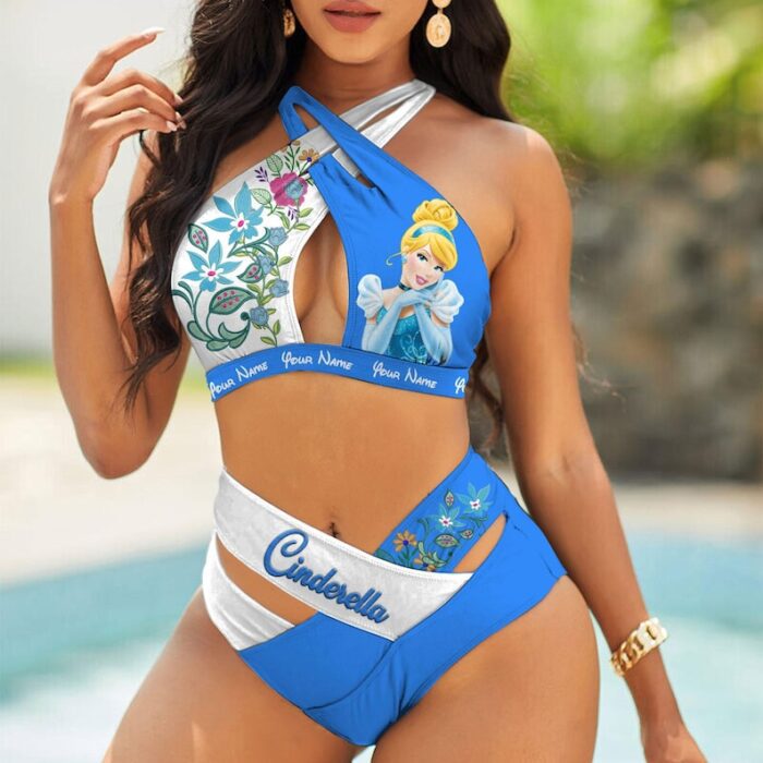 Custom Princess Cinderella Women's 2PCS Bikini Swimsuit Crisss Cross Cutout Bathing Suit EBN1060