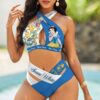 Custom Snow White Women's 2PCS Bikini Swimsuit Crisss Cross Cutout Bathing Suit EBN1011