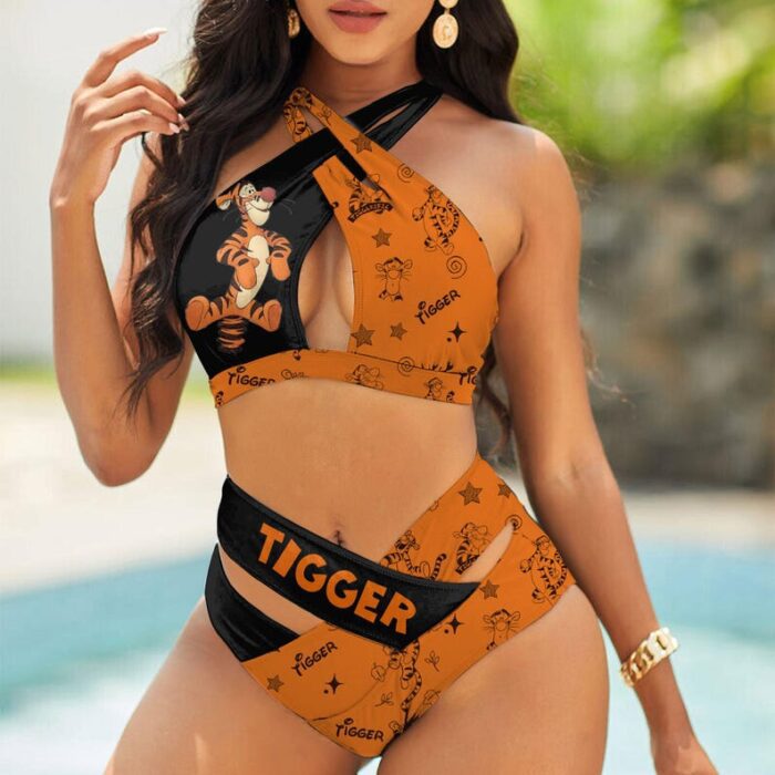 Custom Tigger Women's 2PCS Bikini Swimsuit Crisss Cross Cutout Bathing Suit EBN1045