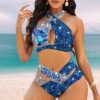 Lilo & Stitch Faux Glitter Women's 2PCS Bikini Swimsuit Crisss Cross Cutout Bathing Suit EBN1082