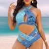 Lilo & Stitch Glitter Printed Women's 2PCS Bikini Swimsuit Crisss Cross Cutout Bathing Suit EBN1019