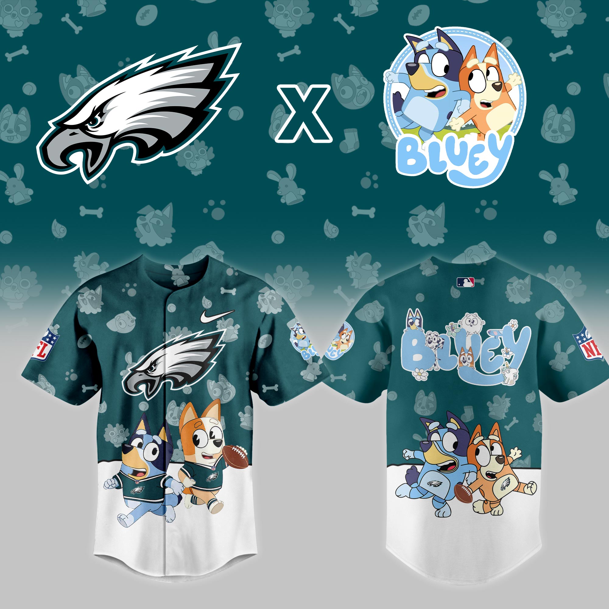 Philadelphia-Eagles-NFL-x-Bluey-Night-Personalized-Baseball-Jersey-For-Fans Philadelphia Eagles NFL x Bluey Night Personalized Baseball Jersey For Fans