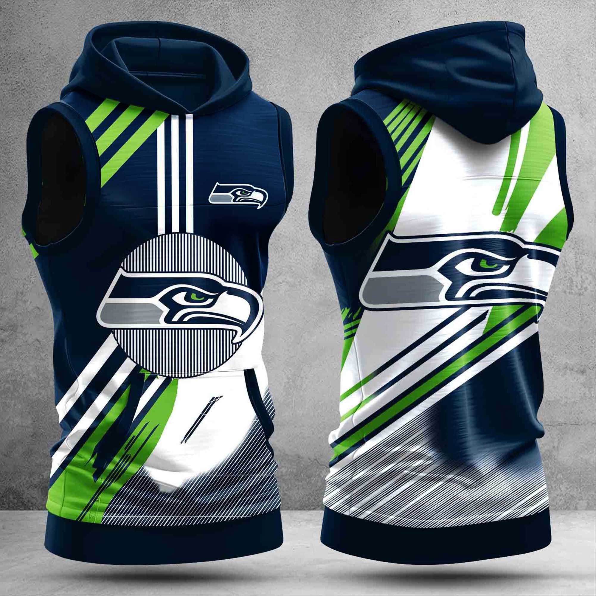 Seattle Seahawks Men Workout Hoodie Tank Tops WHT1553 Seattle Seahawks Men Workout Hoodie Tank Tops WHT1553