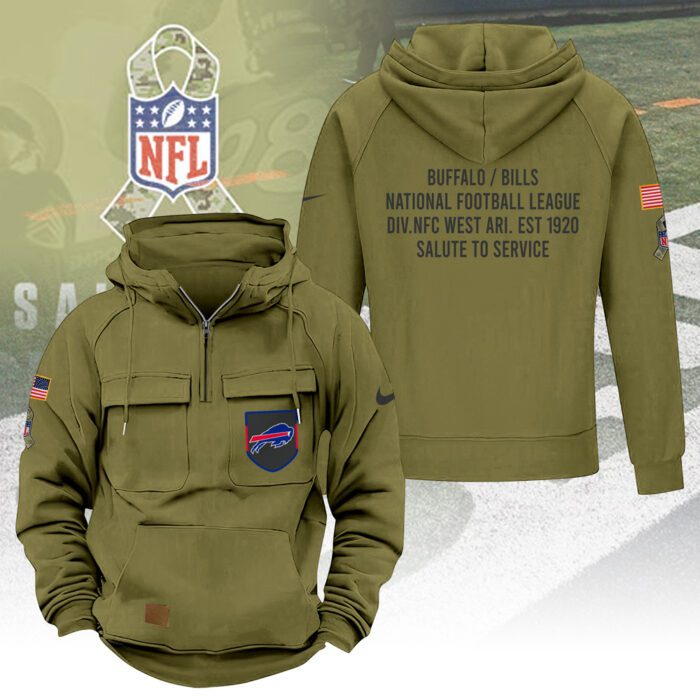 Buffalo Bills 2025 Salute to Service Military Green Vintage Quarter Zip Hoodie