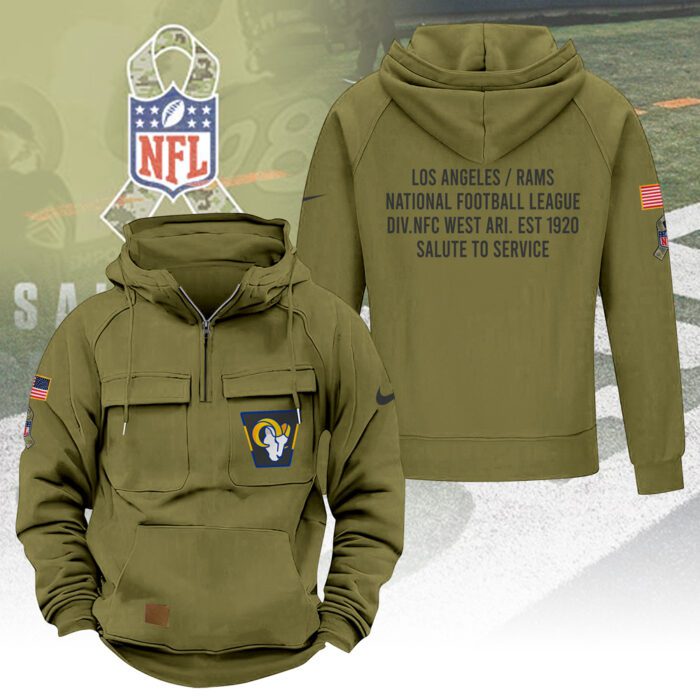 Los Angeles Rams 2025 Salute to Service Military Green Vintage Quarter Zip Hoodie