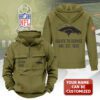 Personalized Denver Broncos 2025 Salute to Service Military Green Vintage Quarter Zip Hoodie