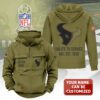 Personalized Houston Texans 2025 Salute to Service Military Green Vintage Quarter Zip Hoodie