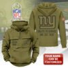 Personalized New York Giants 2025 Salute to Service Military Green Vintage Quarter Zip Hoodie