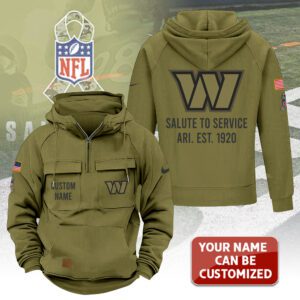 Personalized Washington Commanders 2025 Salute to Service Military Green Vintage Quarter Zip Hoodie