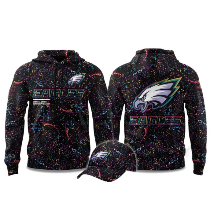 Philadelphia Eagles Crucial Catch Intercept Cancer 2025 Hoodie CRC1032