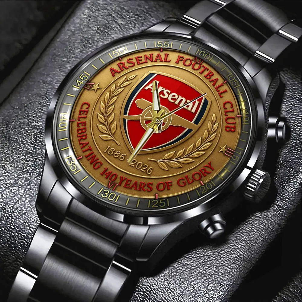 Arsenal FC 140th Anniversary Black Stainless Steel Watch GIFT1055
