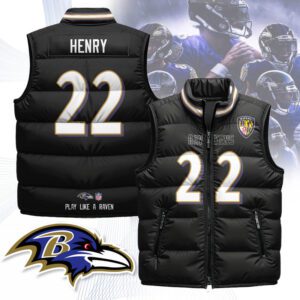 Baltimore Ravens Unisex Puffer Vest Sleeveless Down Jacket- Black / Derrick Henry - 22