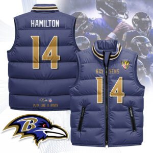 Baltimore Ravens Unisex Puffer Vest Sleeveless Down Jacket- Purple / Kyle Hamilton - 14