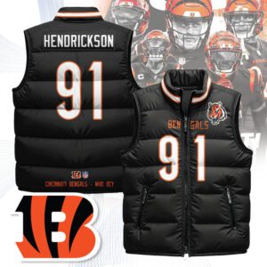 Cincinnati Bengals Unisex Puffer Vest Sleeveless Down Jacket- Black / Trey Hendrickson - 91