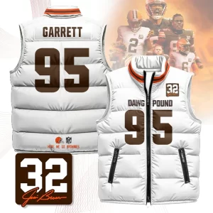 Cleveland Browns Unisex Puffer Vest Sleeveless Down Jacket- White / Myles Garrett-95