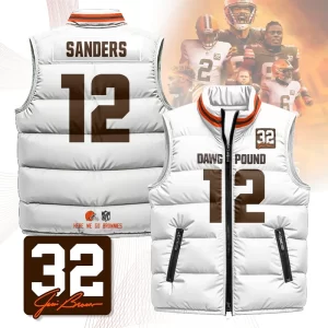 Cleveland Browns Unisex Puffer Vest Sleeveless Down Jacket- White / Shedeur Sanders-12