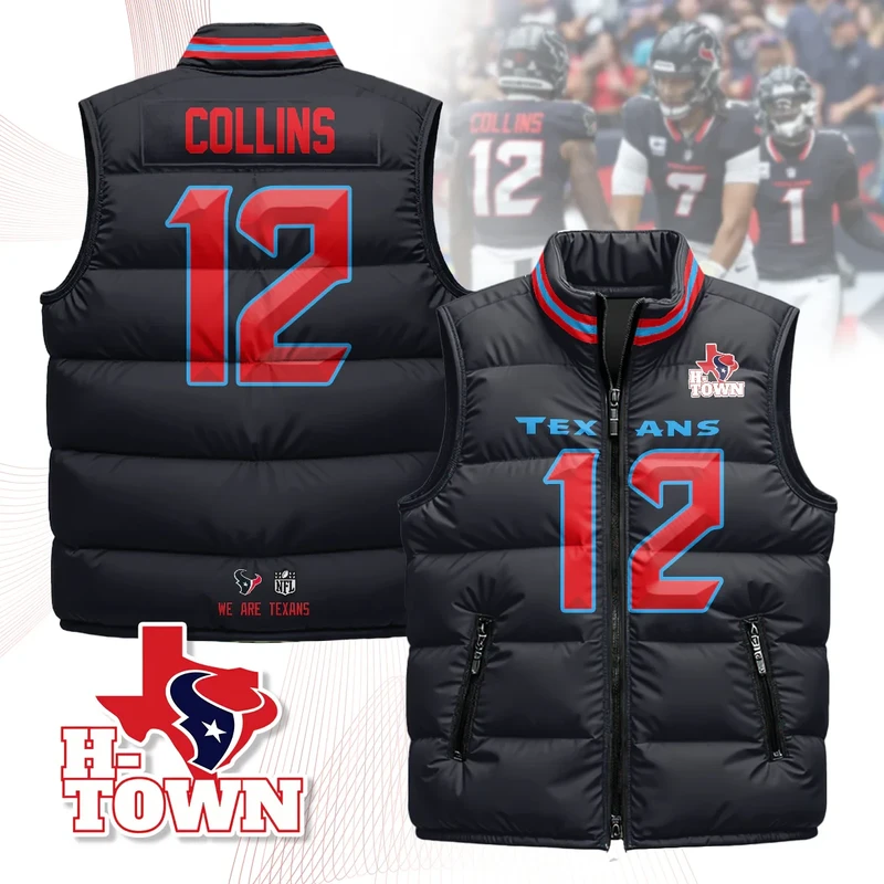Houston-Texans-Unisex-Puffer-Vest-Sleeveless-Down-Jacket-Navy-Nico-Collins-12 Houston Texans Unisex Puffer Vest Sleeveless Down Jacket- Navy / Nico Collins-12