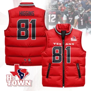 Houston Texans Unisex Puffer Vest Sleeveless Down Jacket- Red / Jayden Higgins-81