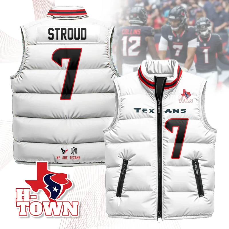 Houston-Texans-Unisex-Puffer-Vest-Sleeveless-Down-Jacket-White-C.-J.-Stroud-7 Houston Texans Unisex Puffer Vest Sleeveless Down Jacket- White / C. J. Stroud-7