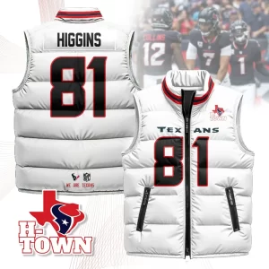 Houston Texans Unisex Puffer Vest Sleeveless Down Jacket- White / Jayden Higgins-81