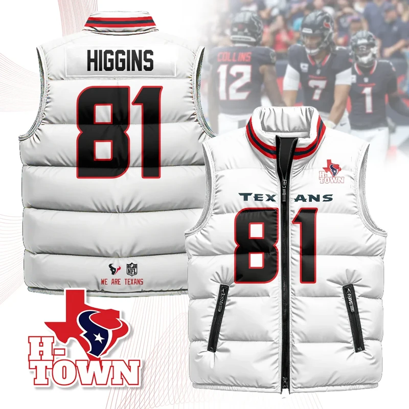 Houston-Texans-Unisex-Puffer-Vest-Sleeveless-Down-Jacket-White-Jayden-Higgins-81 Houston Texans Unisex Puffer Vest Sleeveless Down Jacket- White / Jayden Higgins-81