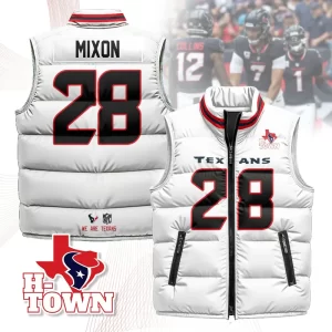 Houston Texans Unisex Puffer Vest Sleeveless Down Jacket- White / Joe Mixon-28