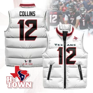 Houston Texans Unisex Puffer Vest Sleeveless Down Jacket- White / Nico Collins-12