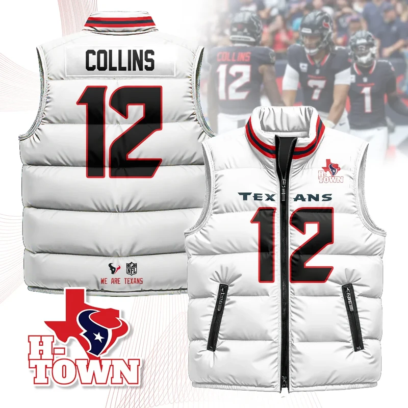Houston-Texans-Unisex-Puffer-Vest-Sleeveless-Down-Jacket-White-Nico-Collins-12 Houston Texans Unisex Puffer Vest Sleeveless Down Jacket- White / Nico Collins-12
