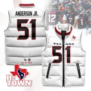 Houston Texans Unisex Puffer Vest Sleeveless Down Jacket- White / Will Anderson Jr.-51
