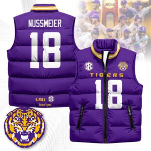 LSU Tigers Unisex Puffer Vest Sleeveless Down Jacket- Purple / Garrett Nussmeier - 18