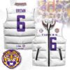 LSU Tigers Unisex Puffer Vest Sleeveless Down Jacket- White / Barion Brown - 6
