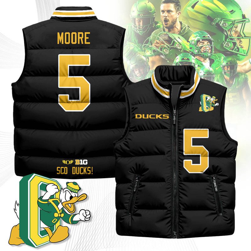 Oregon-Ducks-Unisex-Puffer-Vest-Sleeveless-Down-Jacket-Black-Dante-Moore-5 Oregon Ducks Unisex Puffer Vest Sleeveless Down Jacket- Black / Dante Moore - 5