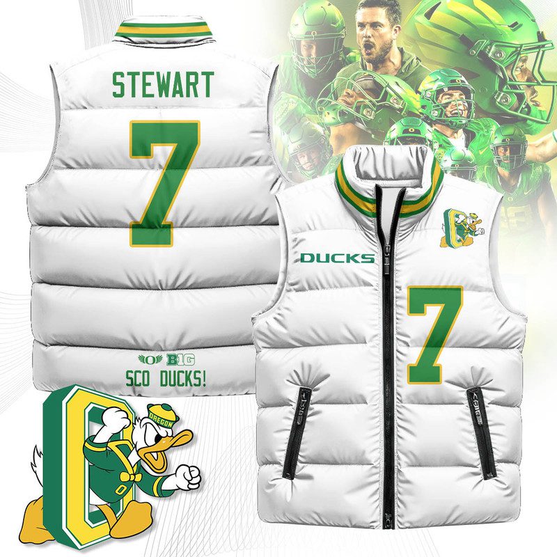 Oregon-Ducks-Unisex-Puffer-Vest-Sleeveless-Down-Jacket-White-Evan-Stewart-7 Oregon Ducks Unisex Puffer Vest Sleeveless Down Jacket- White / Evan Stewart - 7