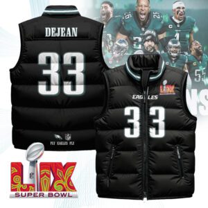 Philadelphia Eagles Unisex Puffer Vest Sleeveless Down Jacket- Black / Cooper DeJean - 33